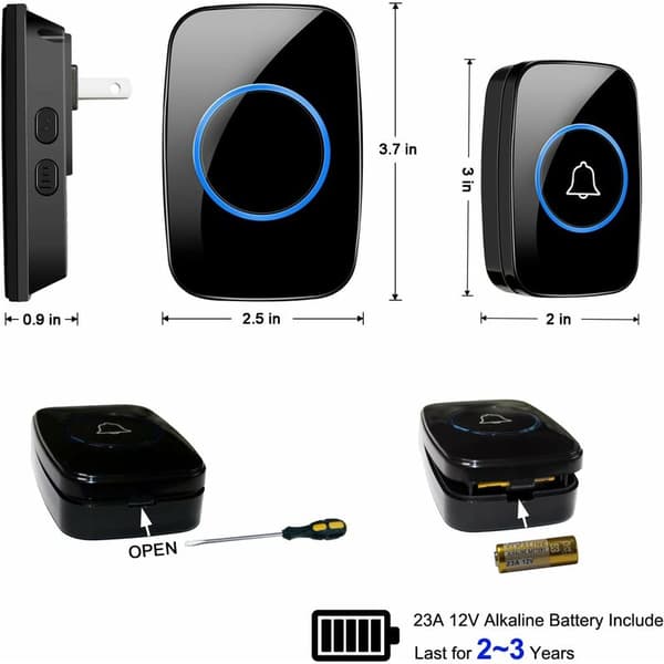 Wireless Doorbell, Waterproof Doorbell Kit, 1000+ ft Range & 60 Ringtones, 5-Level Volume & LED Flash, for Home Office Classroom
