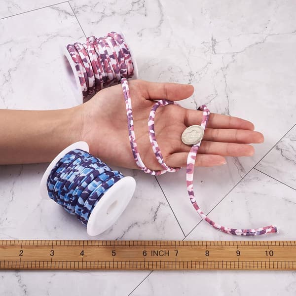 4 rullar 5 mm platt polyester elastisk snöre stretch mjuk kamouflage tyg flätat rep pärltrådar för DIY plagg sömnad smycken tillbehör
