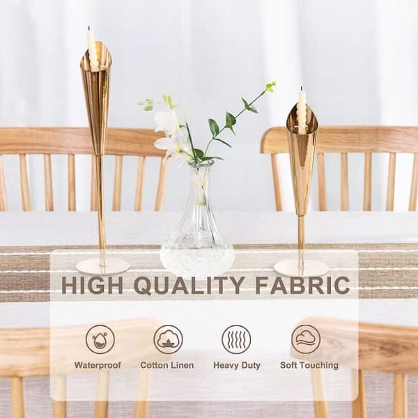 Rektangulær duk - FOCLATUNER - Dusk - Beige 140x240 cm - Bomull/lin - Vaskbar flekkbestandig