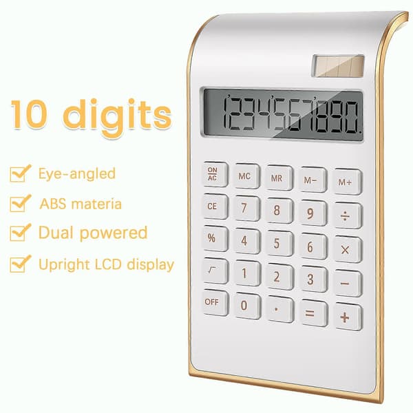 Calculator, Slim Elegant Design, Office/Home Electronics, Dual Powered Computer Calculator, Solar Power, 10 Digits, Tilted LCD Screen, Slanted Design