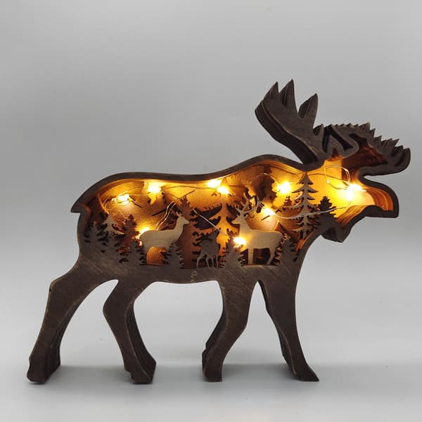 Trædyrdekorationer, LED Retro Stil Træskulptur, 3D DXGHC
