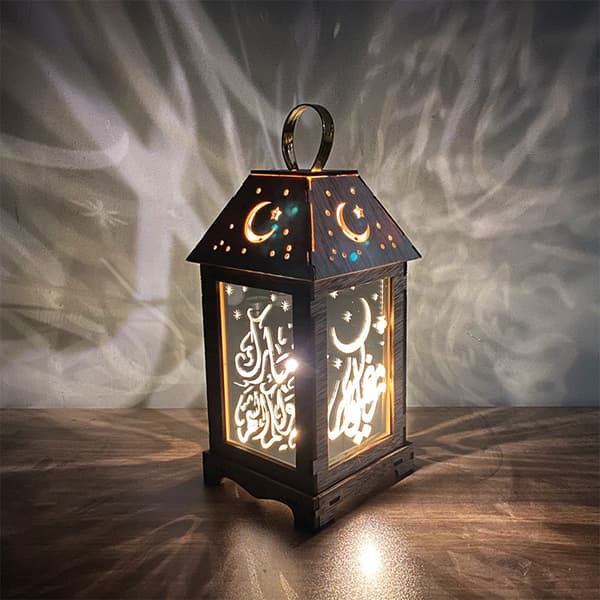 Wooden Wind Lantern Creative Eid Decorative LED Light for Indoor Outdoor A A