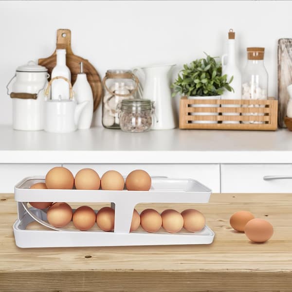 Rolling Egg Tray Egg Holder 2 Layers Rolling Egg Dispenser Automatic Rolling Egg Storage Container Suitable for Kitchen Refrigerator Countertop