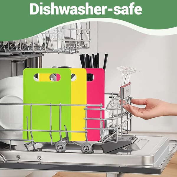 3-pack Kitchen Cutting Boards, Plastic Cutting Boards with Easy-Grip Handle for Kitchen, Non-Slip Cutting