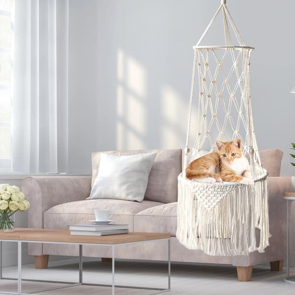 Cat Bed, Macrame Hanging Pet Bed, Woven Ceiling Mounted Cat Hammock, Pet Gifts, Hammock, Swing Bed Cat Macrame Hammock With Tassel