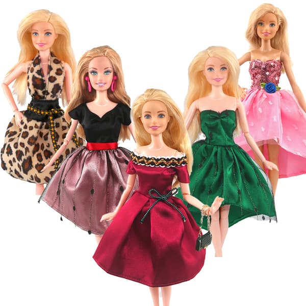 Barbie modekostume, 5 dele, 5 dukketilbehør, til børn