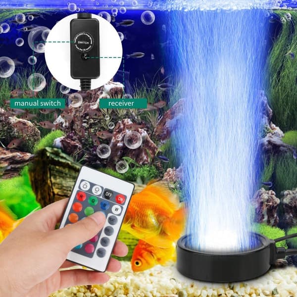 Akvarium Boble LED-lys, Fjernstyret Luftstensskive, med