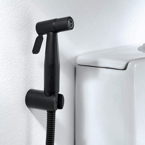 Håndholdt bidet-sprøjte til toilet med slange, justerbart vandtryk, blød sprøjte, sort