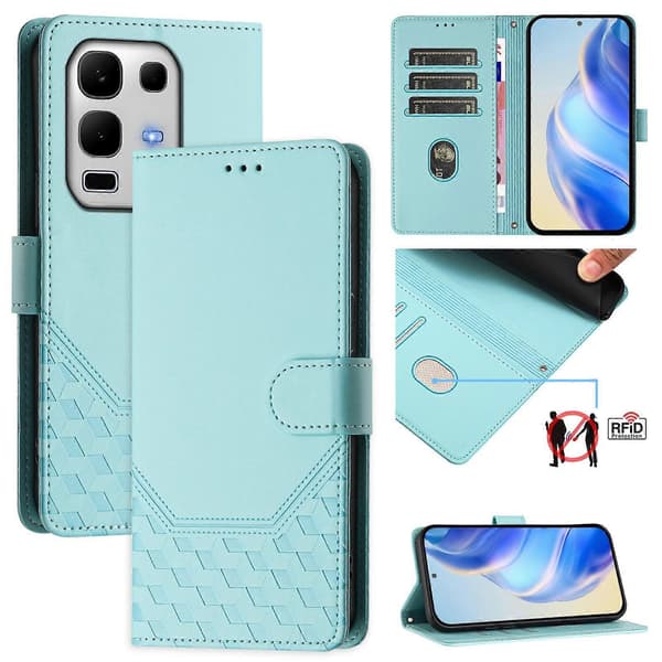 Honeycomb Prægning RFID Læder Telefoncover Til Infinix Note 50s [DB] Mintgrøn Mint Green