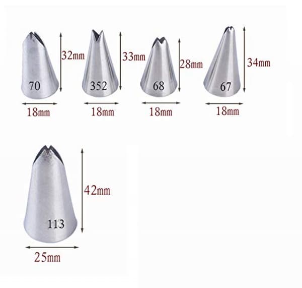 5-delt sæt med sprøjtedyser i rustfrit stål – Til blomsterkage- og dessertdekoration