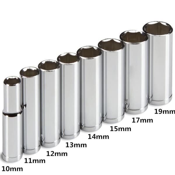 8-piece Professional Deep Socket Set 3/8 inch, Metric, 10mm to 19mm