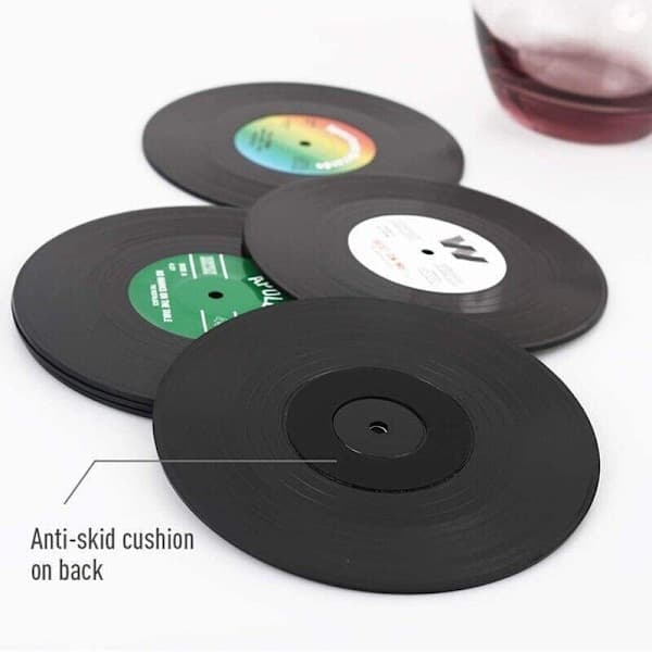 6-pack Retro Vinyl Record Coasters Set - Round ABS Cup Mats for Home or Bar