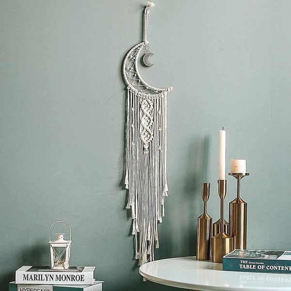 Vægdekoration Måne Drømmefanger med LED-lys Håndlavet Vævet Drømmefanger Boho Drømmefanger Hus
