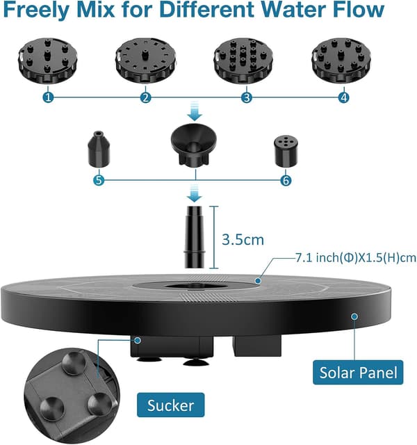Solar Powered Floating Fountain for Outdoor 3.5W Solar Panel Pump with 6 Nozzles