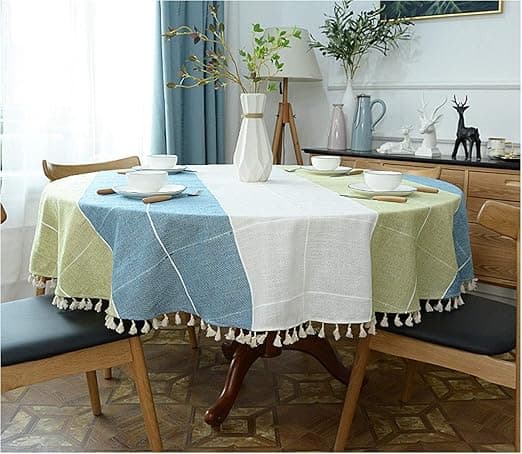 1 x 160 cm rund ternet dug med pomponer til køkken
