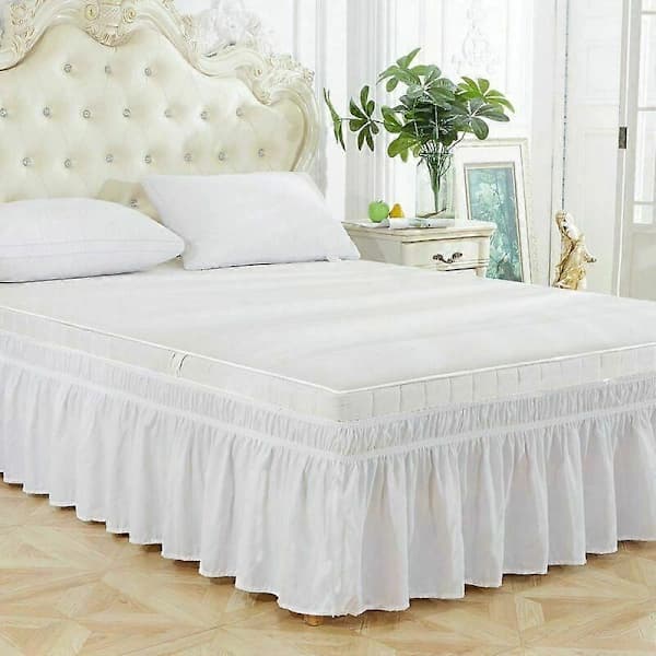 {PL} Bed skirt, single bed skirt with ruffle, solid color elastic, white, 150 x 200 + 38 cm