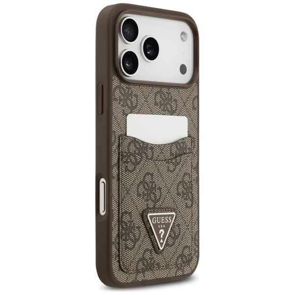 Guess 4G Double Card Triangle-kotelo iPhone 17 Pro Max -puhelimelle, ruskea