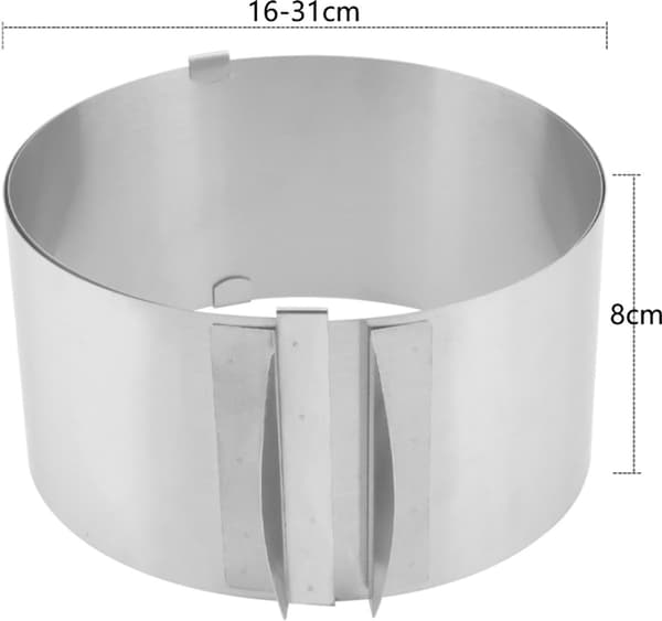 Justerbar bageform - 16-30 cm i diameter, 8 cm i højde - kagering - bageform - rustfrit stål - sølv