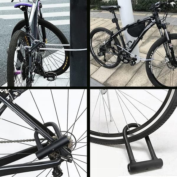 Cykellås, U-format cykellås med 1,2 m flexibel stålkabel och kraftigt utförande