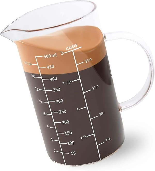 500 ml Glass Measuring Cup with Handle, Three Scales (Oz/Cup/ml), V-shaped Spout, for Kitchen and Restaurant
