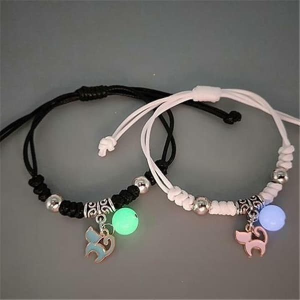 Mode Lysende Perler Stjerne Par Armbånd Til Kvinder Mænd Charm Kat Blomst Hjerte Nøglelås Kors Matchende Armbånd Bff Smykker