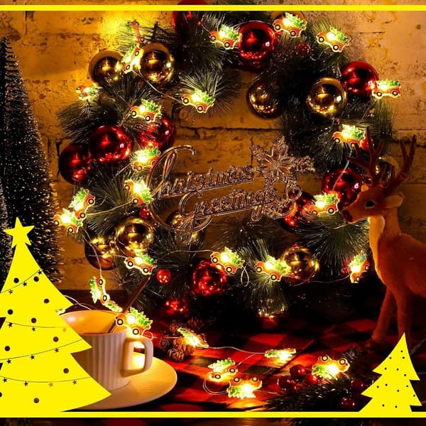 Christmas LED String Lights 6.5ft 20 LED Red Truck String Lights Battery Operated KLB
