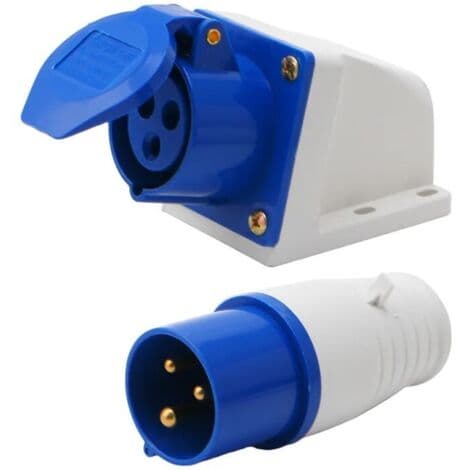 Industrial Socket 16 Amp 3-Pin 220-250V Waterproof IP44 2P + E 3-Phase 16A Suitable for RVs, Caravans, Camper Vans[DB] White White