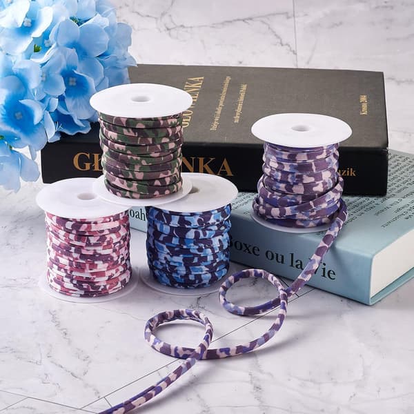 4 rullar 5 mm platt polyester elastisk snöre stretch mjuk kamouflage tyg flätat rep pärltrådar för DIY plagg sömnad smycken tillbehör