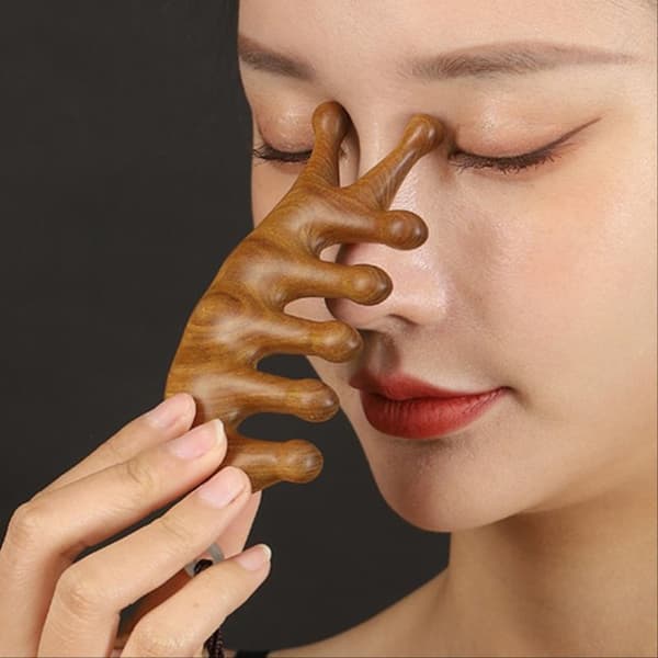 Ekte Grønn Sandeltre Kam Gua Sha Kam Skraping Hodebunn Massa