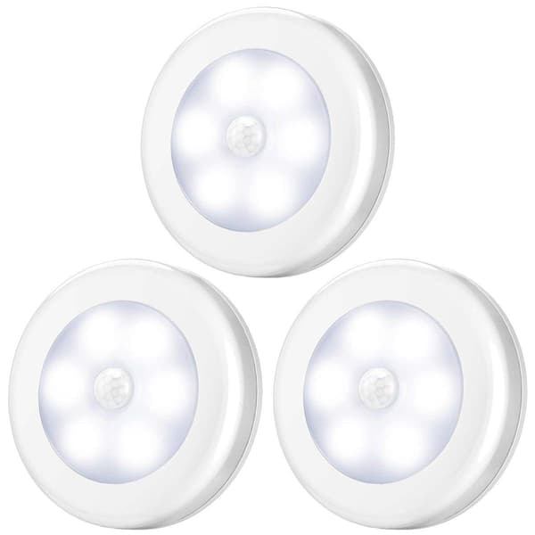 Motion Sensor Light, 3-Pack Sticker Night Light, Battery Operated Stair Lighting with Adhesive Pads, Under Cabinet Lighting, White white