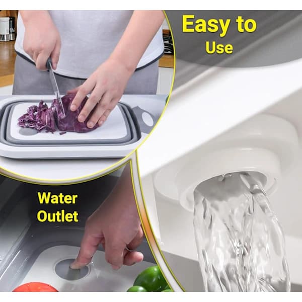 3-in-1 Foldable Cutting Board - Kitchen Tub with Sink & Drain - Space-Saving, Portable for Kitchen, Camping (1 pc, Gray)