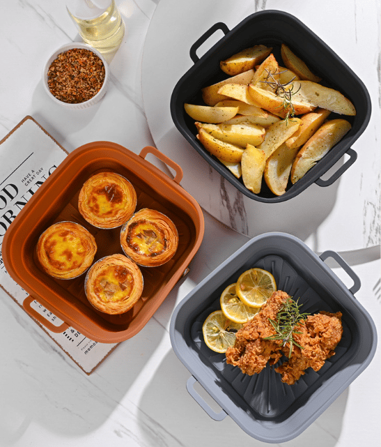 Foldable Square Air Fryer Silicone Mold 17.5 cm Grey Grey 192