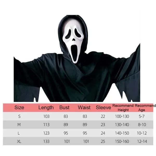 Scream Ghost Face-dräkt för barn Halloween-kostym XL