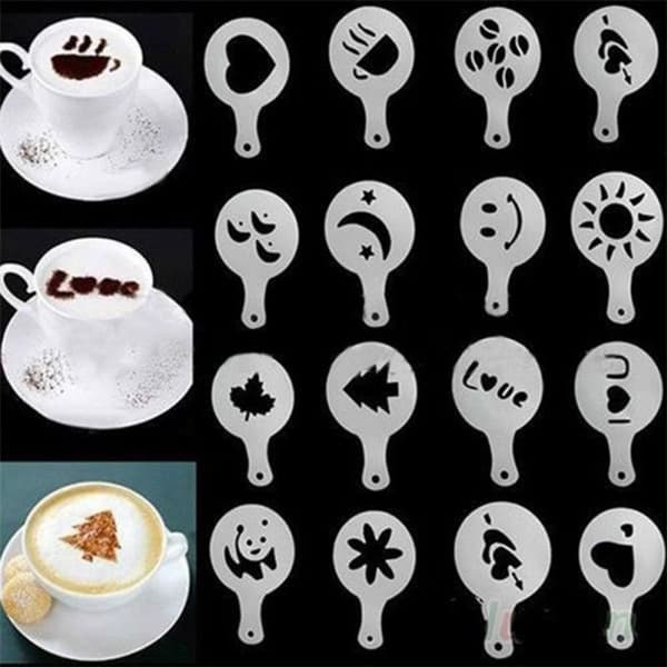 32 plastikblomster tegnemønstre, dekorative kaffetryksmodeller, kaffemælkspraymønstre