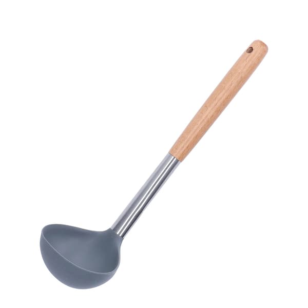Silicone Soup Ladle, Non-Stick, Scratch-Resistant, Wooden Handle, Soft, Safe, Durable