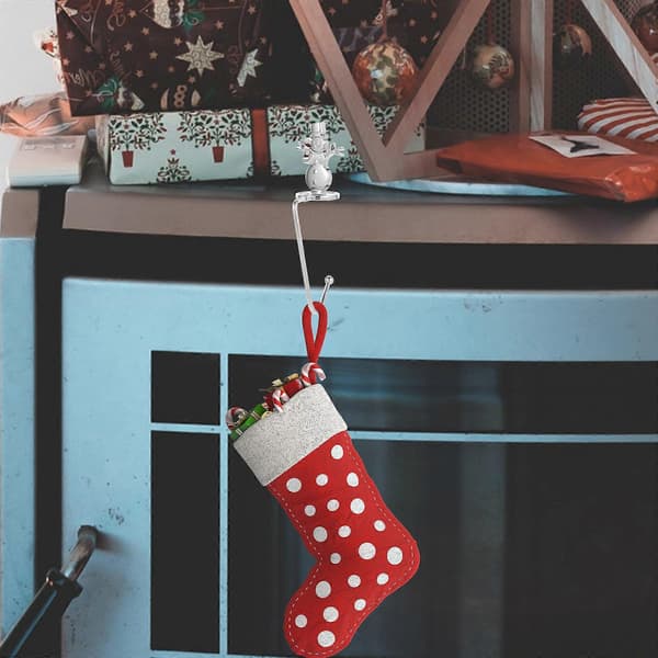 Christmas Stocking Hook Iron Mantel Hook Decorations for Fireplace Silver Hanging Stockings 4pcs