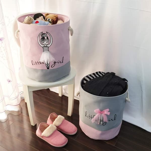 (Ballet/Rose) Storage Basket for Girls' Room, Foldable Fabric Laundry Hamper