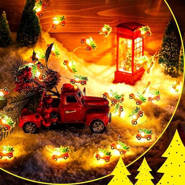 Christmas LED String Lights 6.5ft 20 LED Red Truck String Lights Battery Operated KLB