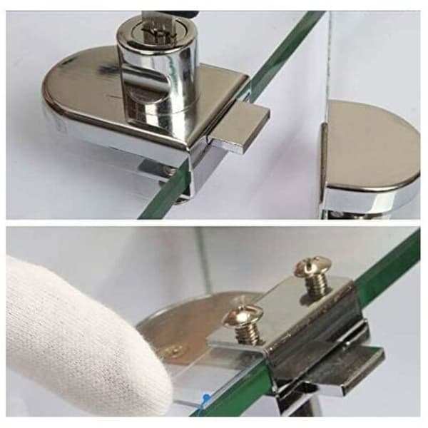 Single-hinged display cabinet lock for glass doors. Display cabinet lock for 5-8mm glass doors with 2 keys. No drilling required.