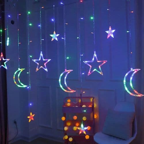 LED Light Curtain, 3.5M 120LED Star Moon String Lights, Multicolor