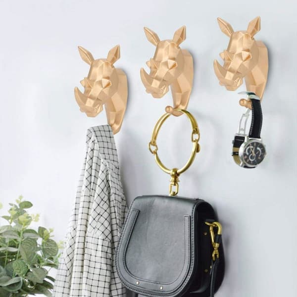 Simple Wall Hook, Gold Deer Head Resin Wall Hook with Screws and Adhesive Kit
