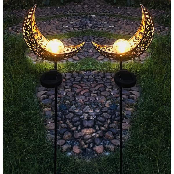 Solcellelampe for hageganger - Måne med sprukket glasskule