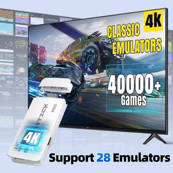 Wireless Retro Gaming Console with 40,000 Built-in Classic Games, 4K HDMI TV Output, 2.4G Wireless Controller, 64G Nostalgic Game Stick