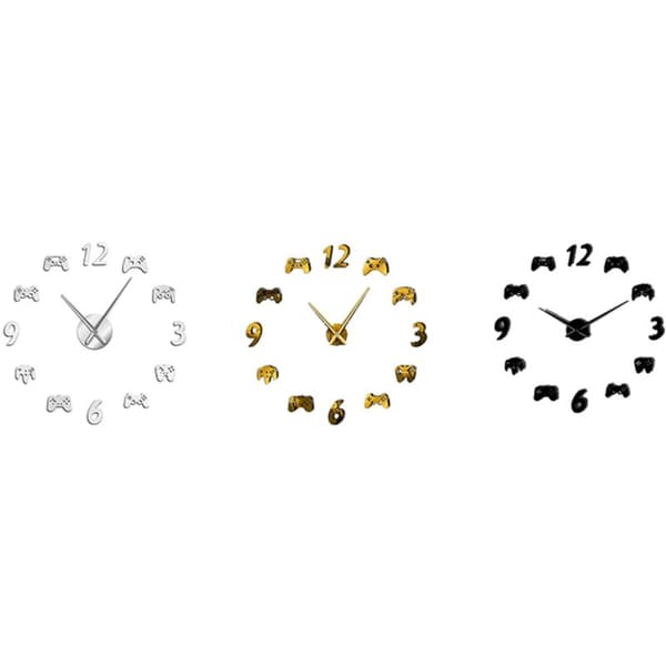 DIY Wall Clock with Video Game Controller - Modern Decoration, Seamless Design, Giant Clock, Boys E-sports, Silver
