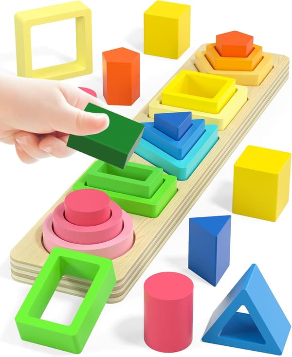 FormSorter Trælegetøj til Børn 1-3 År - Ring Puslespil Gave til Småbørn