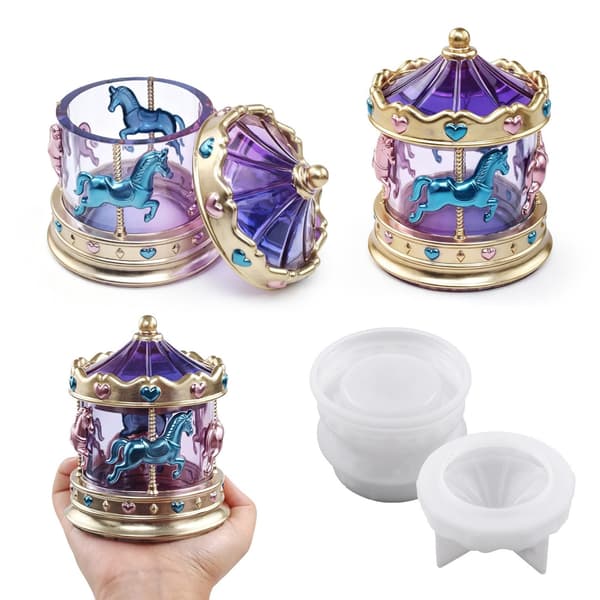 Decorative Carousel Silicone Mold Set for Making Resin Boxes and Cups