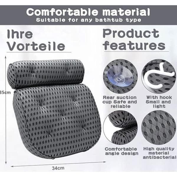 Ergonomisk badekarpute med teknologi - Grå - Rektangulær - Bruker 4D Air Mesh-teknologi
