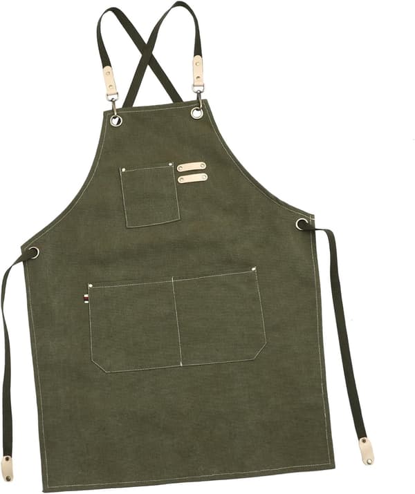 Unisex Canvas Forklæde Militærgrøn Denim Arbejdsforklæde til Voksne Krydsrygsrem Egnet