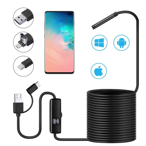 Endoscope Camera, Pipe Inspection Camera, IP67 Endoscope Camera with 6 LED Lights 5m Soft Cable for iPhone iOS Android Smartphone