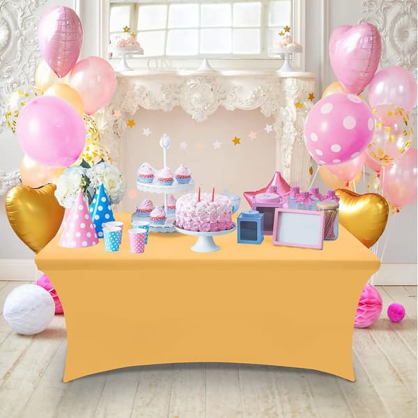 Kitchen Spandex Tablecloth 2-pack [6FT, Gold] Snug, Tight, Washable and Durable Stretch Rectangular Patio Tablecloth